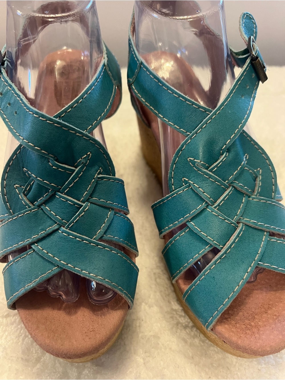 WORISHOFER Teal Braided Strap Wedge Sandals